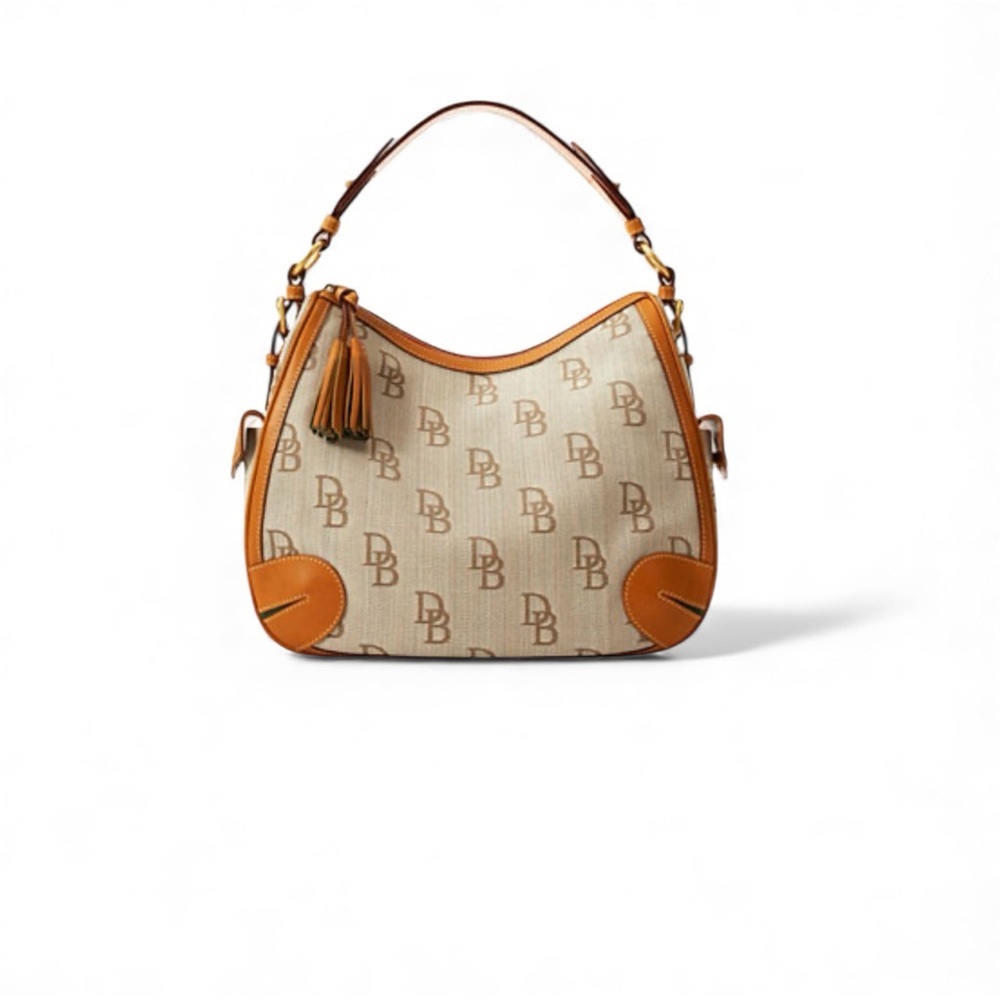 Dooney & Bourke Florentine Jacquard Side Pocket Hobo Bag in Tan Brown Orig COA - Picture 2 of 11